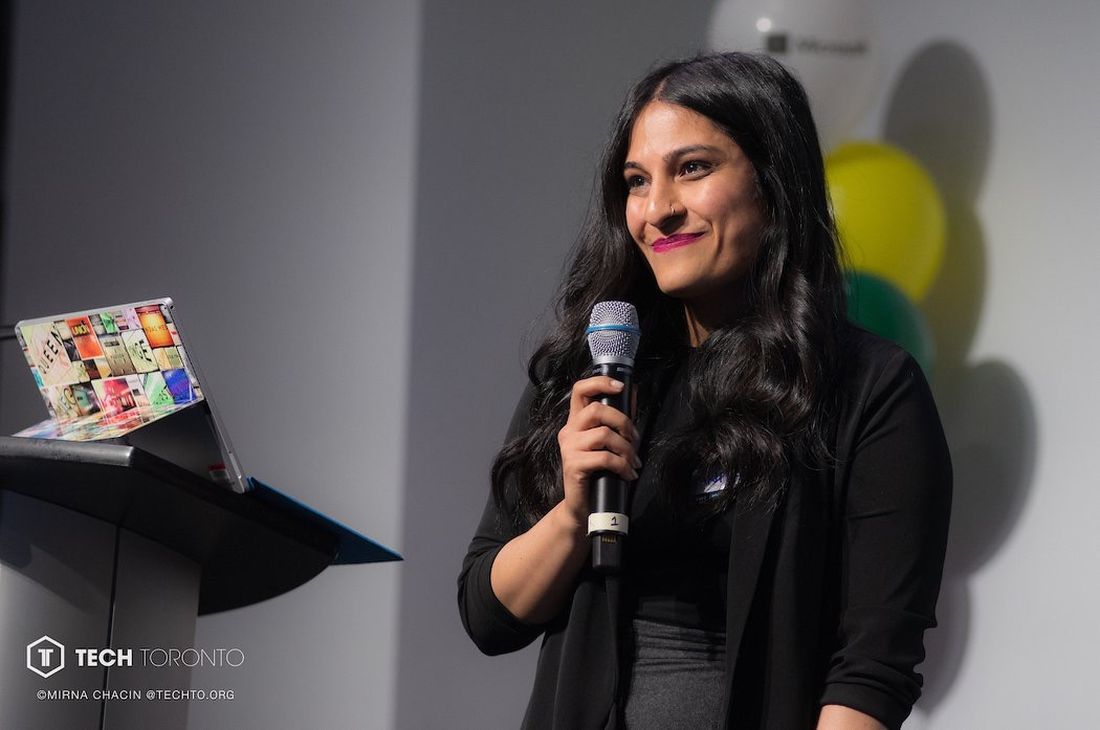 Anita on a panel at Shopify